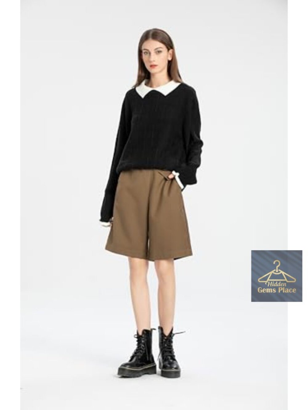 Collared Knit Pullover Sweater Ruffle Cuff - Picture 5 of 6